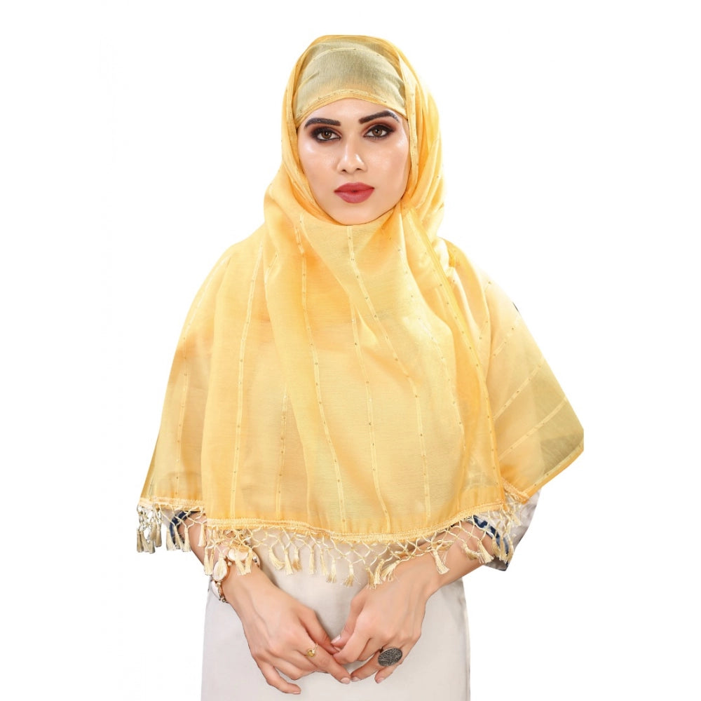 Generic Women's Cotton Silk Strips Printed Dupatta (Yellow, Length:2-2.4 mtr)