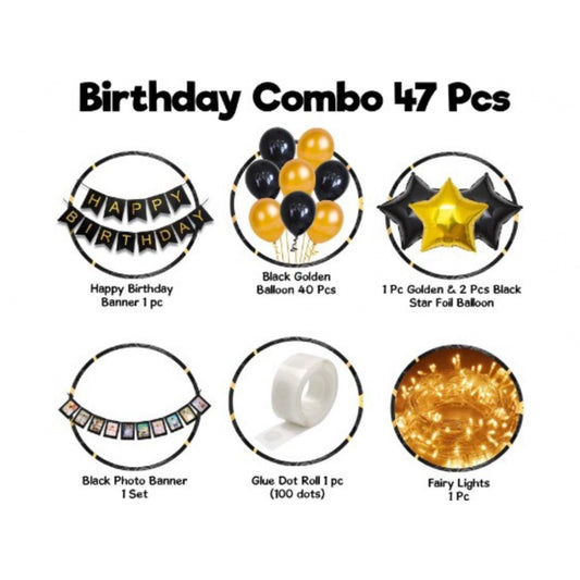 Happy Birthday Decoration Combo Of Foil Curtain, Banner And Balloons (Multicolor)