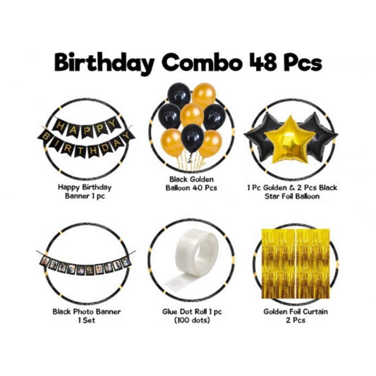 Happy Birthday Decoration Combo Of Curtain And Metallic And Foil Balloons (Multicolor)