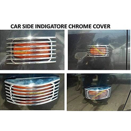 Set Of 2 Stylish Car Side Lamp/Indicator Rim Sticker Grill/Jali Type Chrome Finishing Silver Cover Auto Car Exterior Accessories (Multicolor)