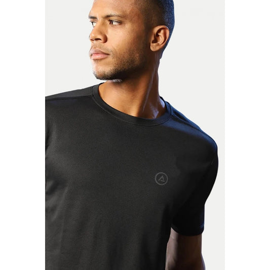 Generic Men's Casual Half sleeve Solid Polyester Crew Neck T-shirt (Black)