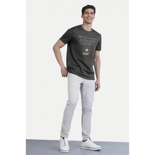 Generic Men's Casual Half sleeve Printed Cotton Crew Neck T-shirt (Black)