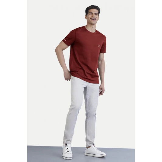 Generic Men's Casual Half sleeve Solid Polyester Crew Neck T-shirt (Maroon)