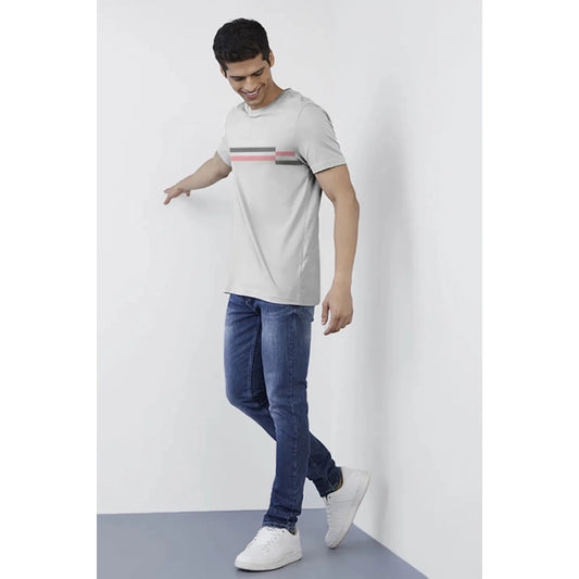 Generic Men's Casual Half sleeve Solid Cotton Crew Neck T-shirt (Light Grey)