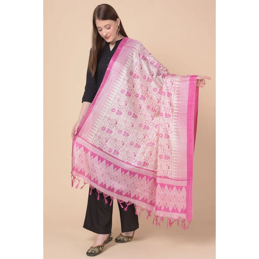 Generic Women's Art Silk Printed Dupatta (Pink, Length: 2.25 to 2.50 Mtr)