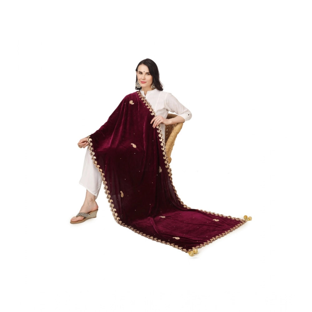 Generic Women's Velvet Gotta Patti Dupatta (Purple, Length: 2.25 to 2.50 Mtr)