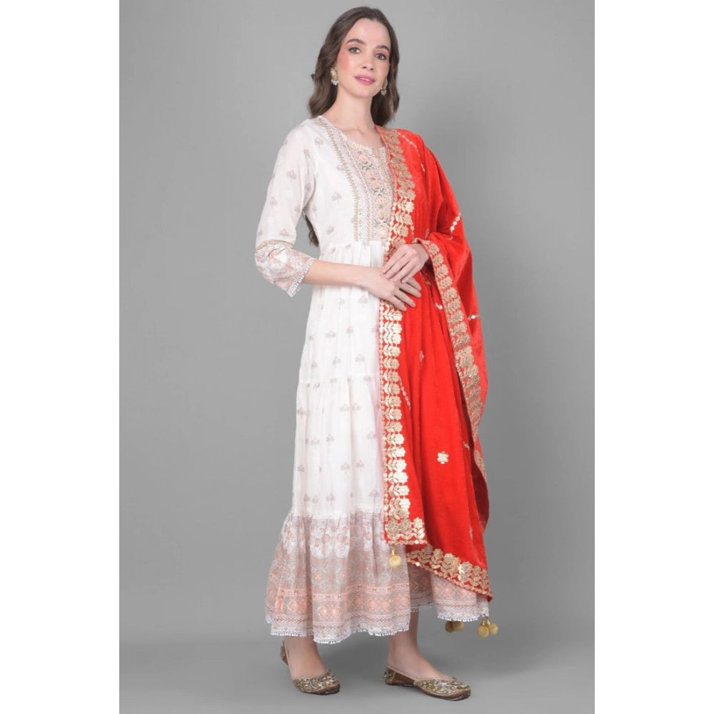 Generic Women's Velvet Gotta Patti Dupatta (Red, Length: 2.25 to 2.50 Mtr)