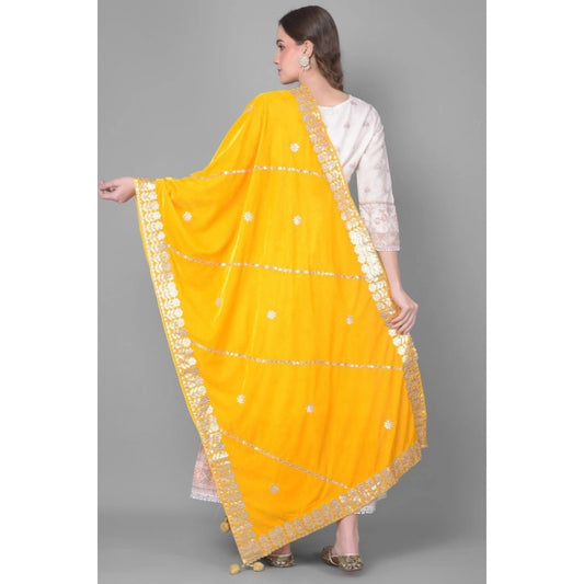Generic Women's Velvet Gotta Patti Dupatta (Yellow, Length: 2.25 to 2.50 Mtr)