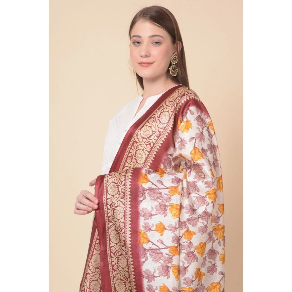 Generic Women's Art Silk Printed Dupatta (Maroon, Length: 2.25 to 2.50 Mtr)