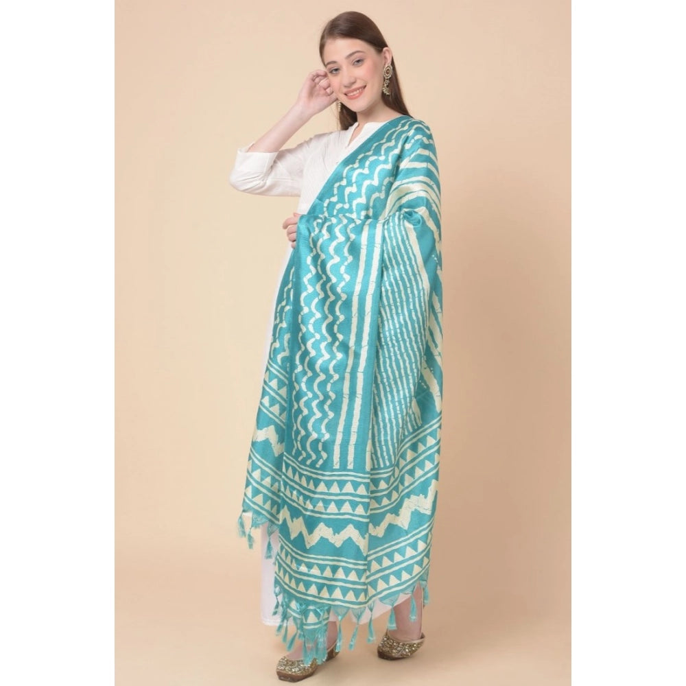 Generic Women's Art Silk Printed Dupatta (Turquoise, Length: 2.25 to 2.50 Mtr)