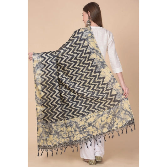 Generic Women's Art Silk Printed Dupatta (Black, Length: 2.25 to 2.50 Mtr)
