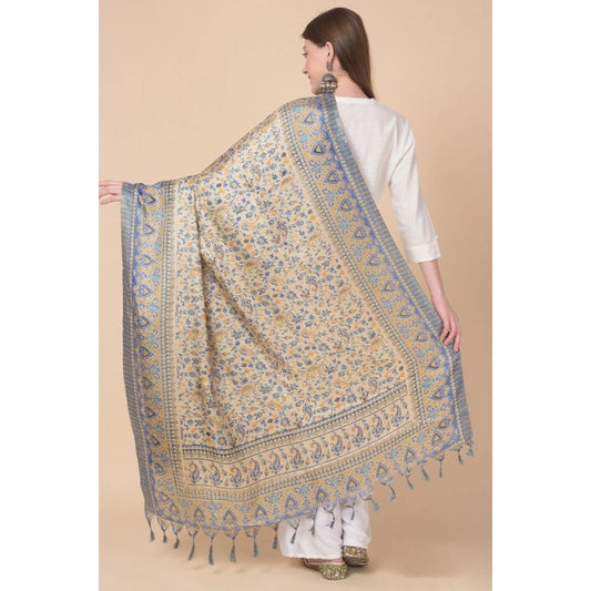 Generic Women's Art Silk Printed Dupatta (Grey, Length: 2.25 to 2.50 Mtr)