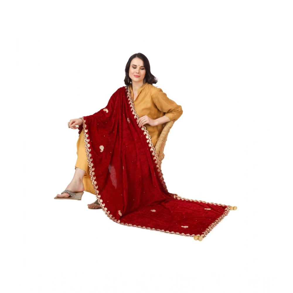 Generic Women's Velvet Gotta Patti Dupatta (Maroon, Length: 2.25 to 2.50 Mtr)