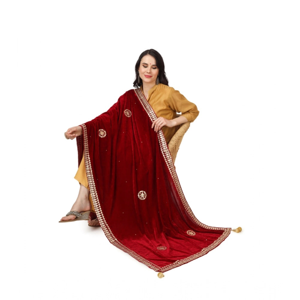 Generic Women's Velvet Gotta Patti Dupatta (Maroon, Length: 2.25 to 2.50 Mtr)