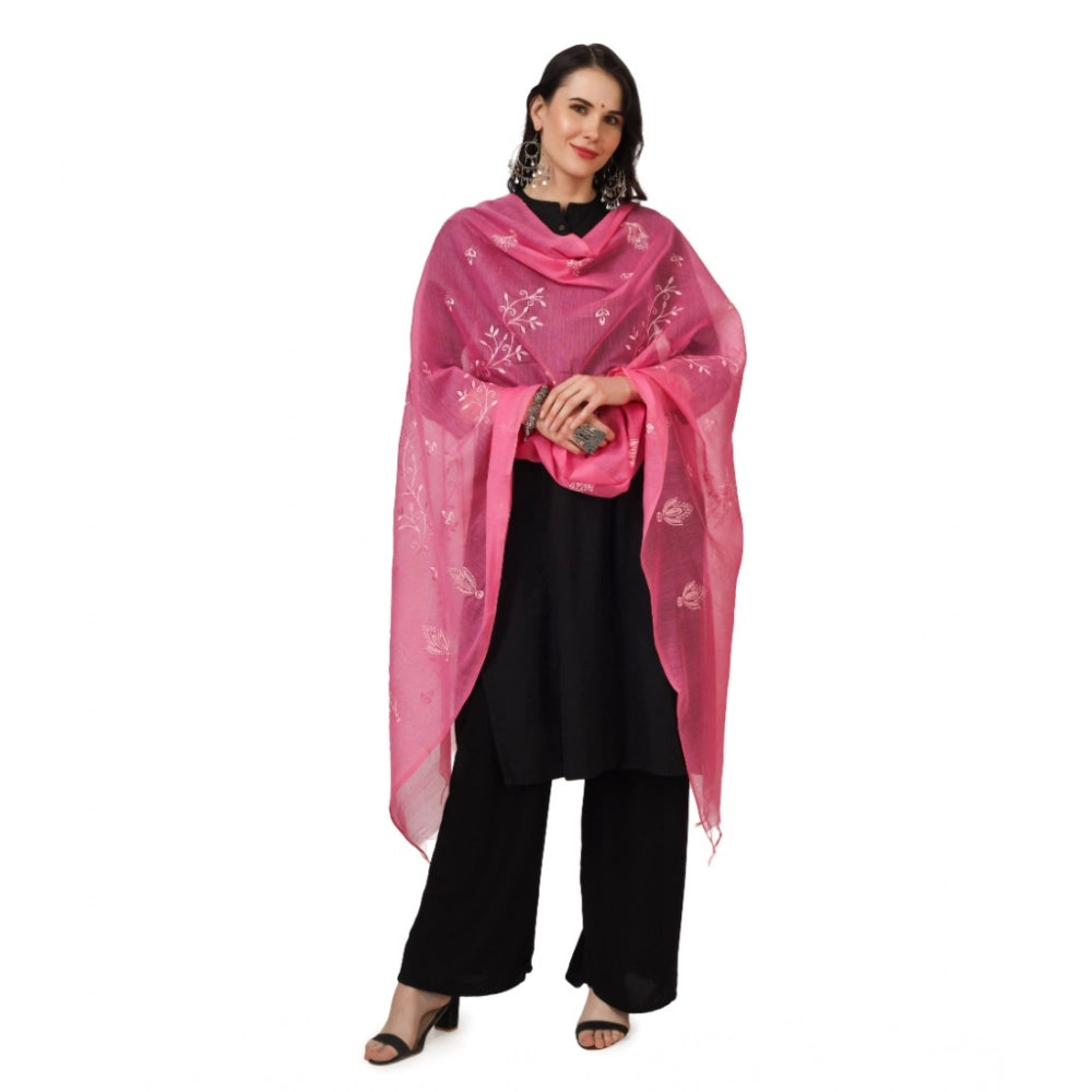 Generic Women's Cotton Embroidered Dupatta (Pink, Length: 2.25 to 2.50 Mtr)