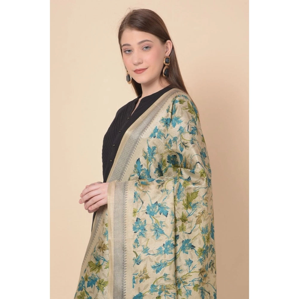 Generic Women's Art Silk Printed Dupatta (Gold, Length: 2.25 to 2.50 Mtr)