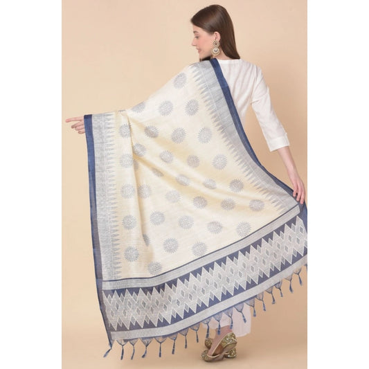 Generic Women's Art Silk Printed Dupatta (Blue, Length: 2.25 to 2.50 Mtr)