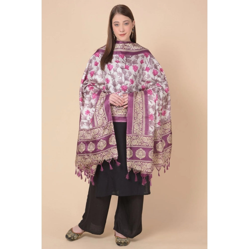 Generic Women's Art Silk Printed Dupatta (Purple, Length: 2.25 to 2.50 Mtr)