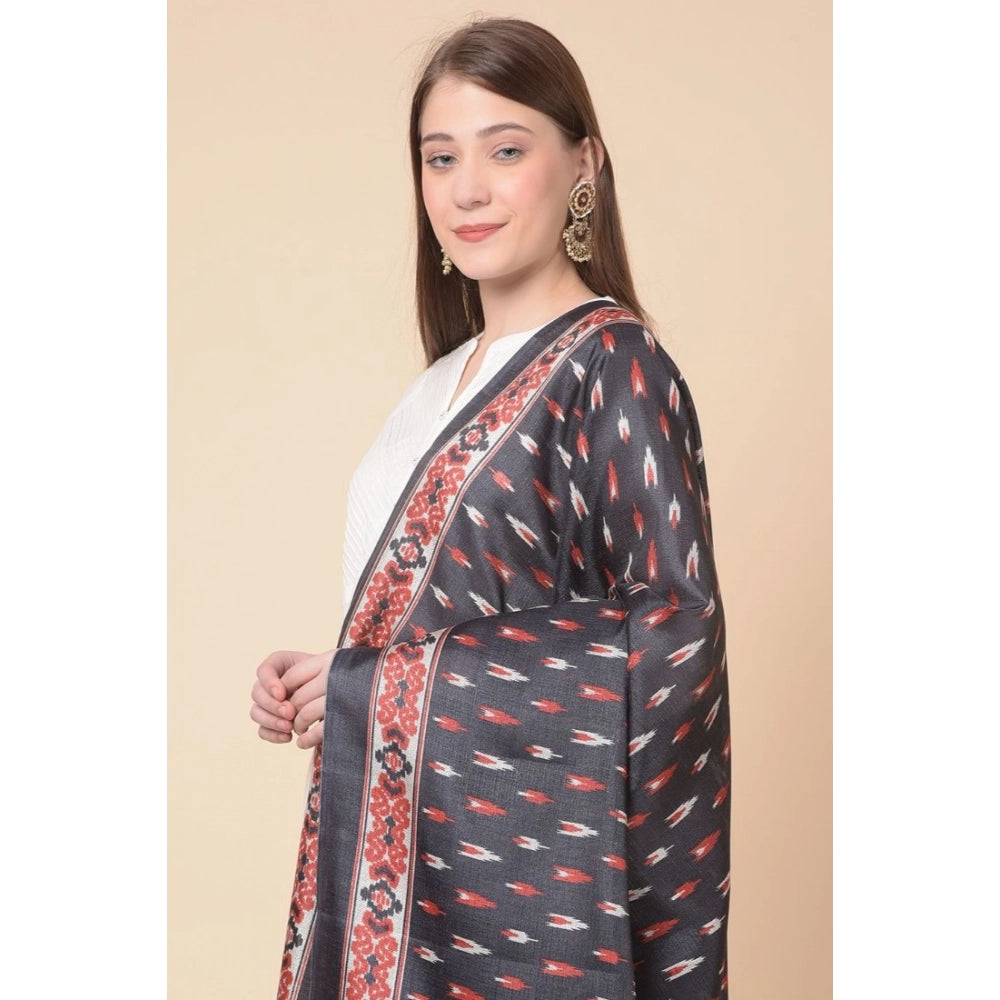 Generic Women's Art Silk Printed Dupatta (Black, Length: 2.25 to 2.50 Mtr)