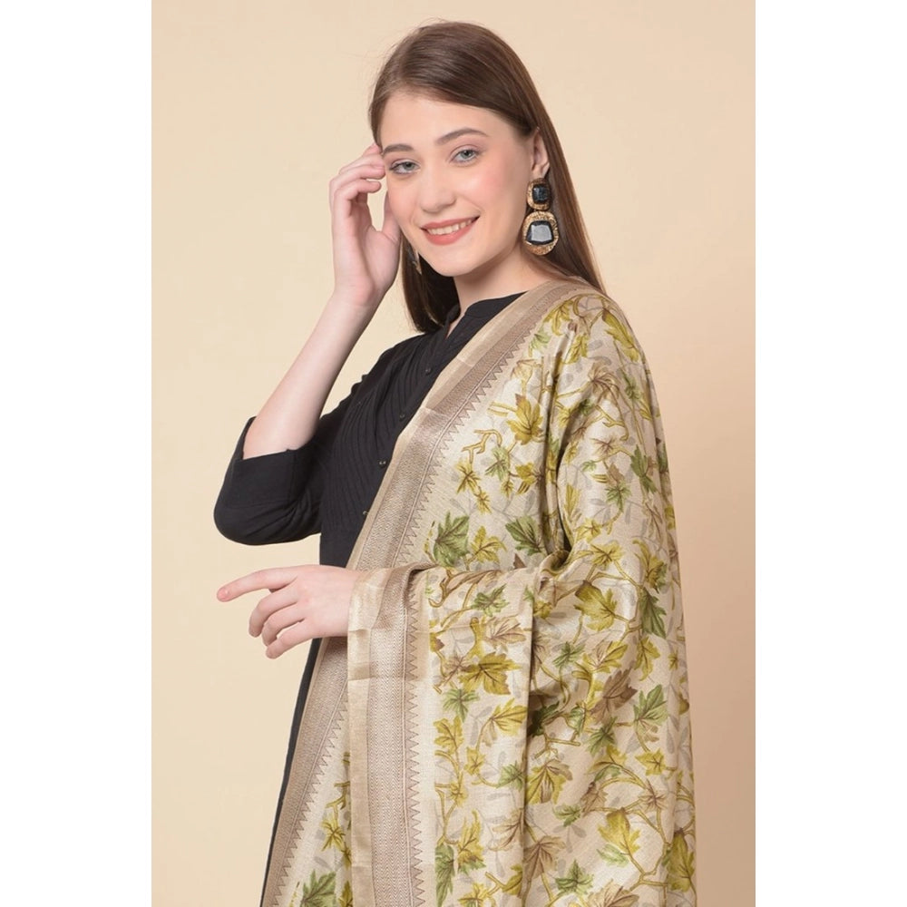 Generic Women's Art Silk Printed Dupatta (Gold, Length: 2.25 to 2.50 Mtr)