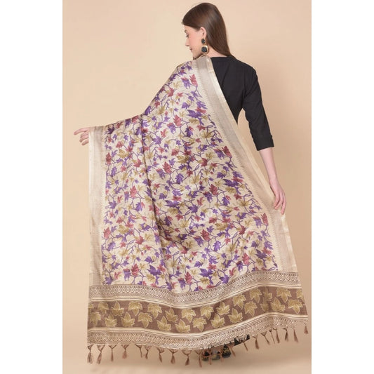 Generic Women's Art Silk Printed Dupatta (Gold, Length: 2.25 to 2.50 Mtr)