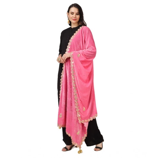 Generic Women's Velvet Gotta Patti Dupatta (Pink, Length: 2.25 to 2.50 Mtr)