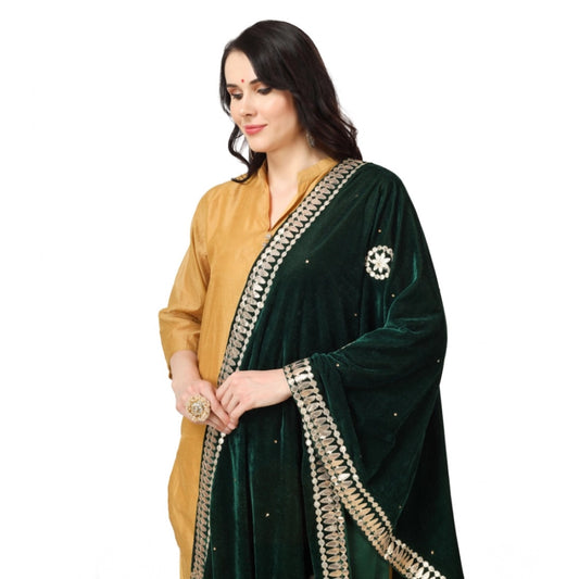 Generic Women's Velvet Gotta Patti Dupatta (Green, Length: 2.25 to 2.50 Mtr)