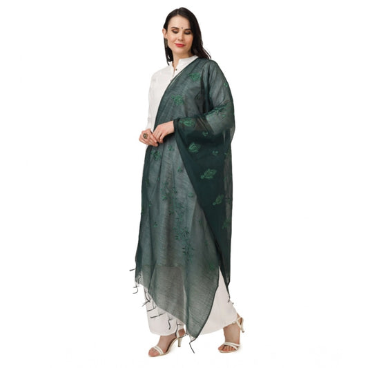Generic Women's Cotton Embroidered Dupatta (Green, Length: 2.25 to 2.50 Mtr)