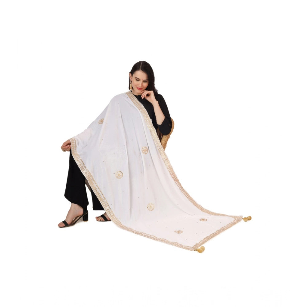 Generic Women's Velvet Gotta Patti Dupatta (White, Length: 2.25 to 2.50 Mtr)