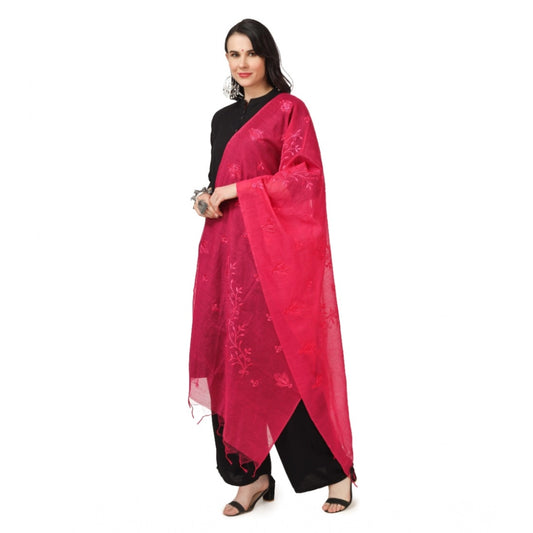 Generic Women's Cotton Embroidered Dupatta (Maroon, Length: 2.25 to 2.50 Mtr)