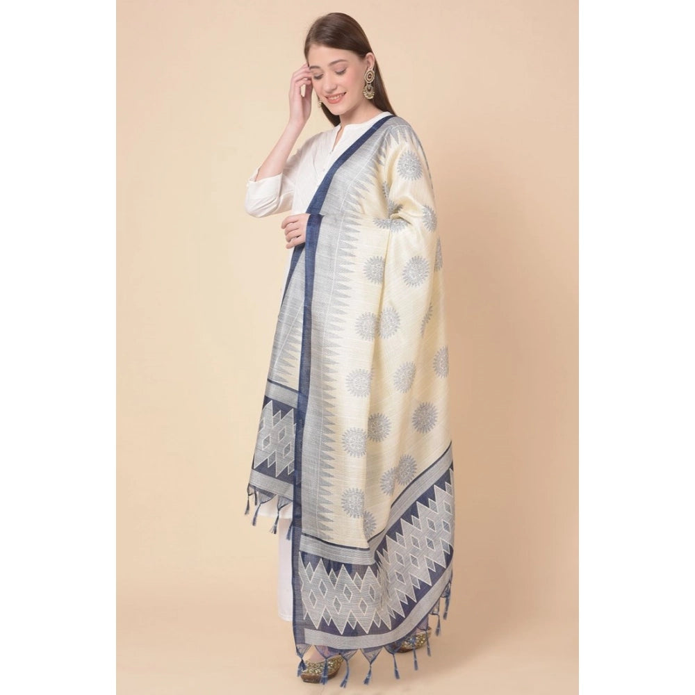 Generic Women's Art Silk Printed Dupatta (Blue, Length: 2.25 to 2.50 Mtr)