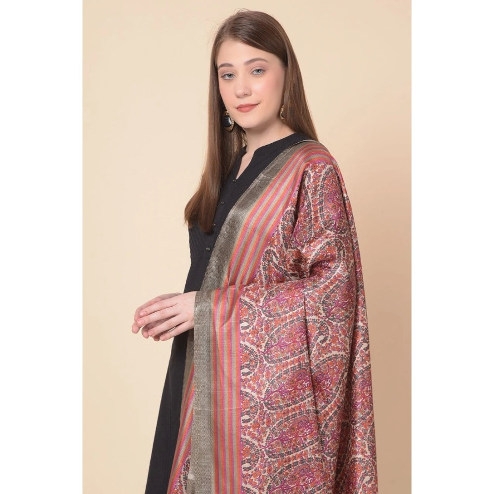 Generic Women's Art Silk Printed Dupatta (Grey, Length: 2.25 to 2.50 Mtr)