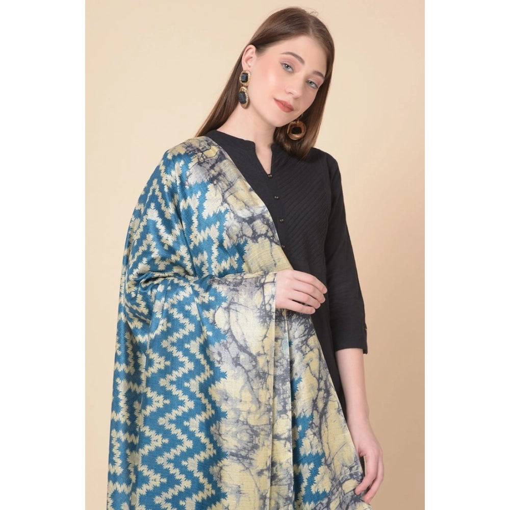 Generic Women's Art Silk Printed Dupatta (Blue, Length: 2.25 to 2.50 Mtr)