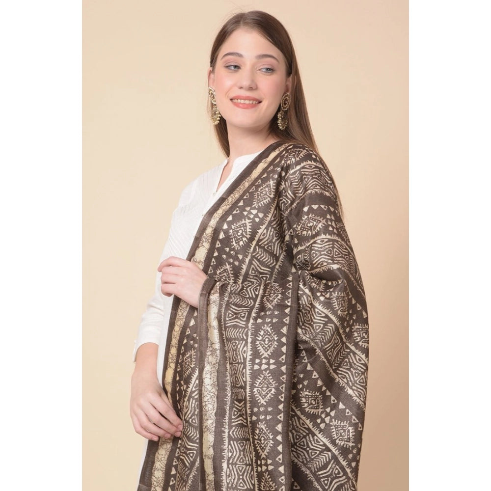 Generic Women's Art Silk Printed Dupatta (Brown, Length: 2.25 to 2.50 Mtr)