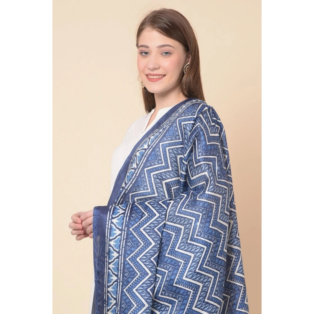 Generic Women's Art Silk Printed Dupatta (Blue, Length: 2.25 to 2.50 Mtr)