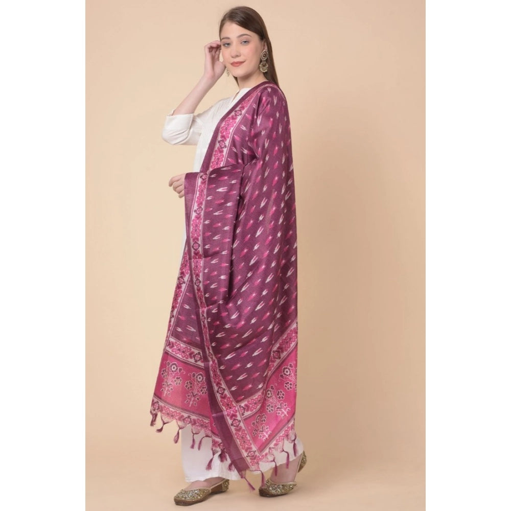 Generic Women's Art Silk Printed Dupatta (Purple, Length: 2.25 to 2.50 Mtr)