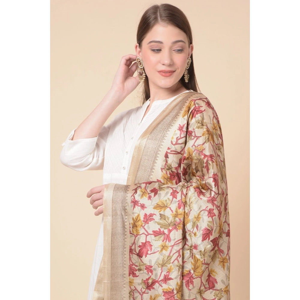 Generic Women's Art Silk Printed Dupatta (Gold, Length: 2.25 to 2.50 Mtr)