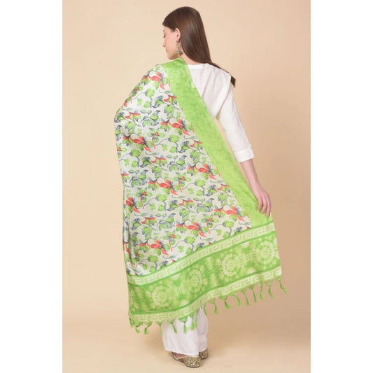 Generic Women's Art Silk Printed Dupatta (Light Green, Length: 2.25 to 2.50 Mtr)