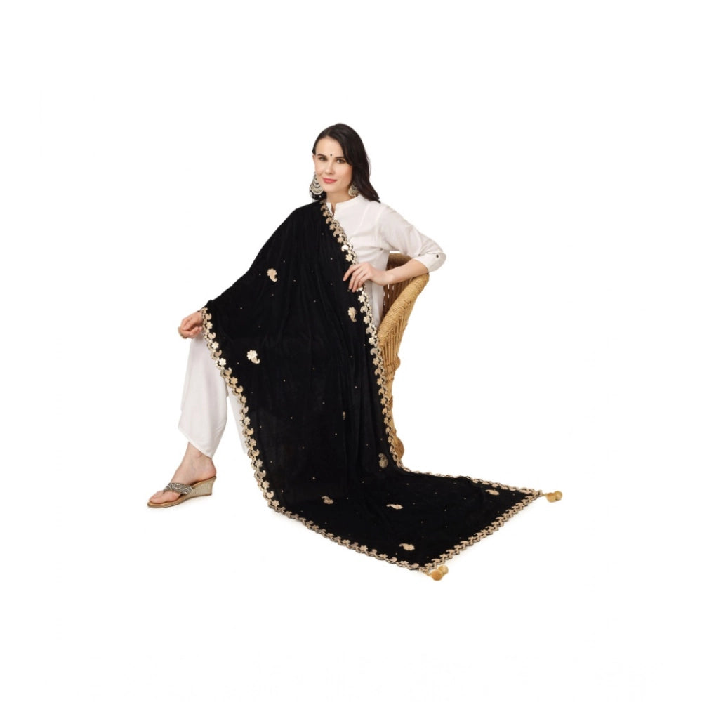 Generic Women's Velvet Gotta Patti Dupatta (Black, Length: 2.25 to 2.50 Mtr)
