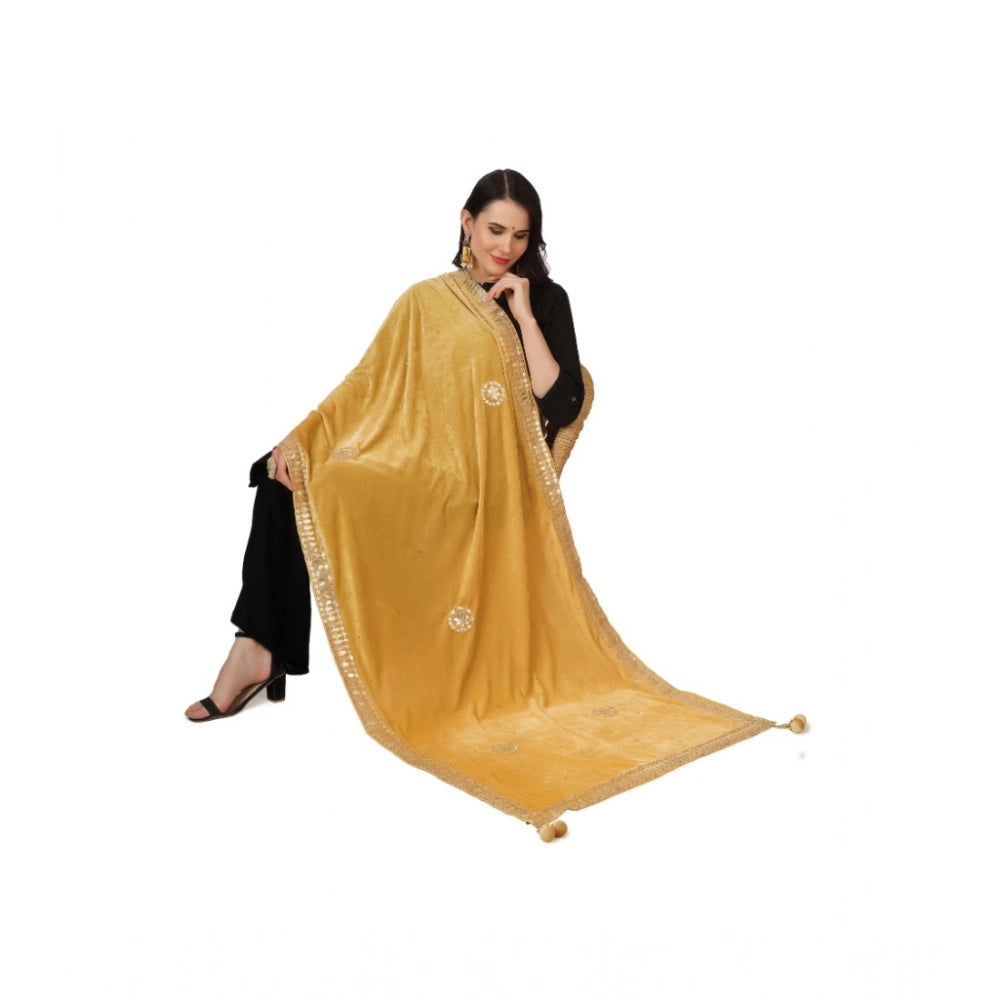 Generic Women's Velvet Gotta Patti Dupatta (Yellow, Length: 2.25 to 2.50 Mtr)