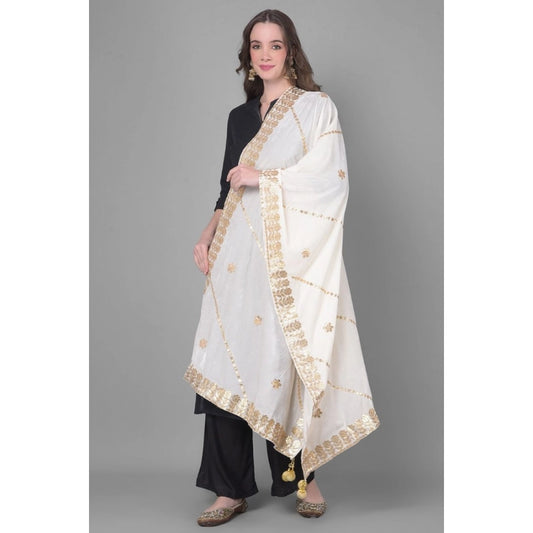 Generic Women's Velvet Gotta Patti Dupatta (White, Length: 2.25 to 2.50 Mtr)