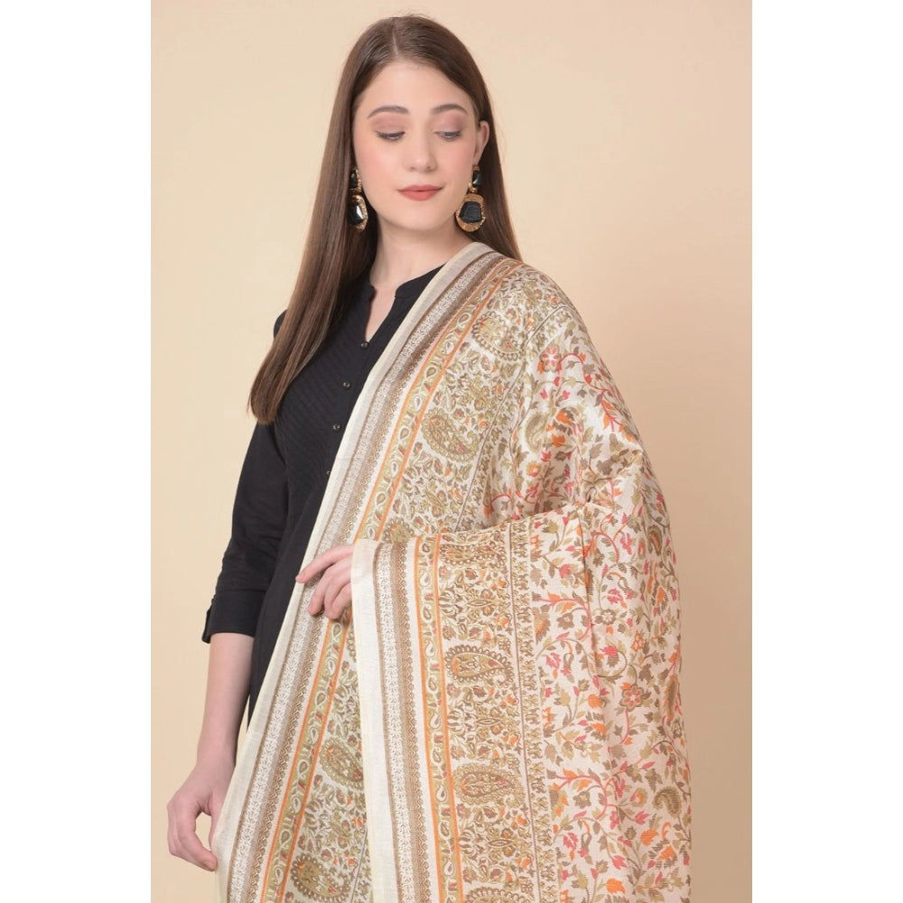 Generic Women's Art Silk Printed Dupatta (White, Length: 2.25 to 2.50 Mtr)