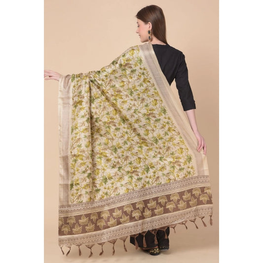 Generic Women's Art Silk Printed Dupatta (Gold, Length: 2.25 to 2.50 Mtr)