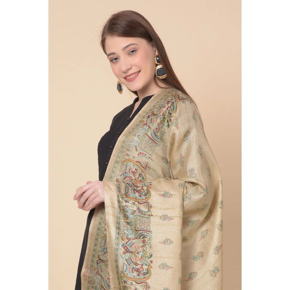 Generic Women's Art Silk Printed Dupatta (Gold, Length: 2.25 to 2.50 Mtr)