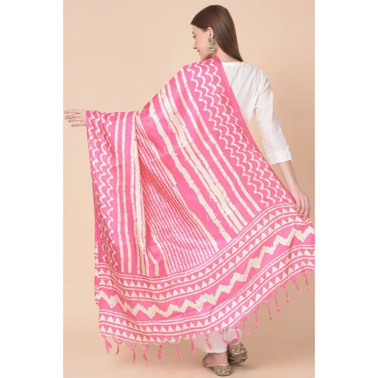 Generic Women's Art Silk Printed Dupatta (Pink, Length: 2.25 to 2.50 Mtr)