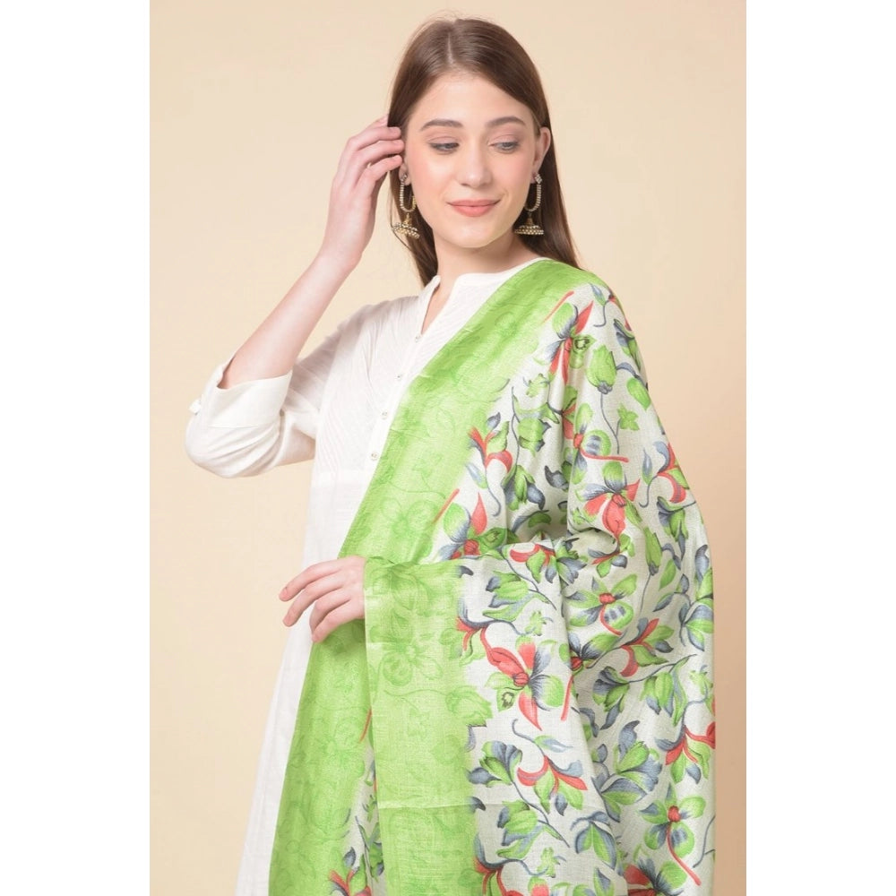 Generic Women's Art Silk Printed Dupatta (Light Green, Length: 2.25 to 2.50 Mtr)