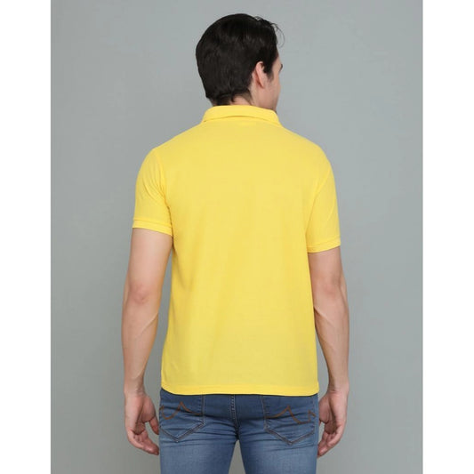 Generic Men's Casual Half Sleeve Solid Cotton Blended Polo Neck T-shirt (Yellow)