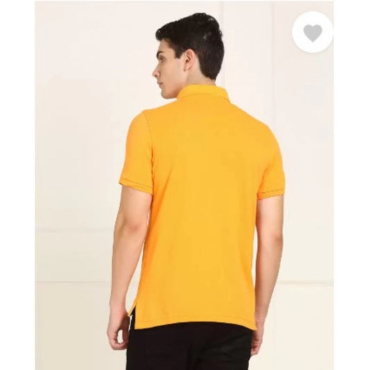 Generic Men's Casual Half sleeve Solid Cotton Polo Neck T-shirt (Yellow)