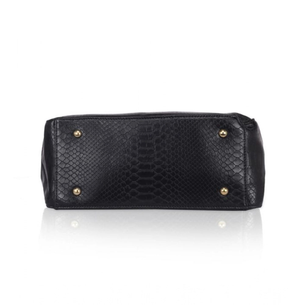 Women's Faux Leather Textured Tote Bag (Black)