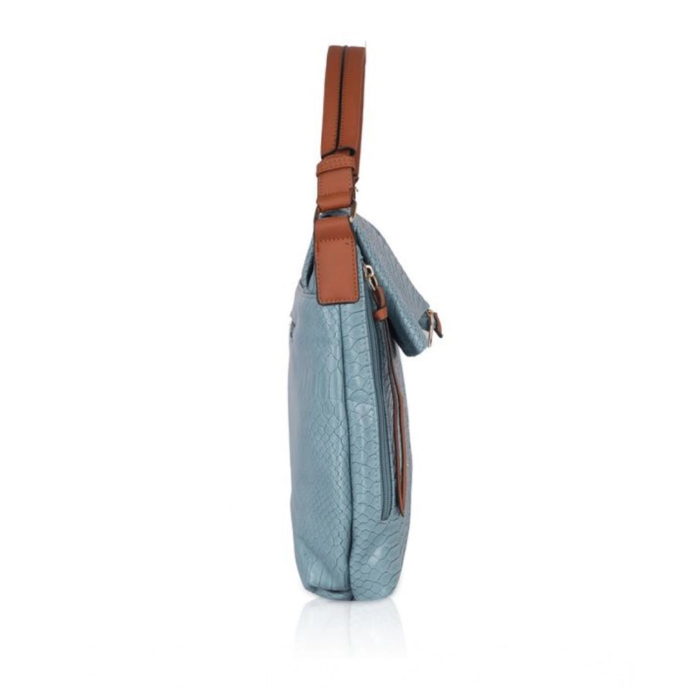 Women's Faux Leather Textured Sling Bag (Blue)